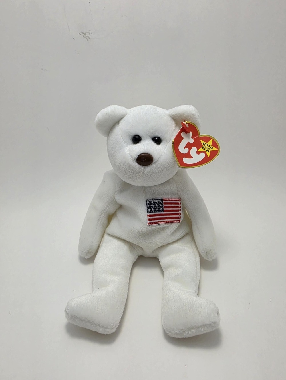 Ty Beanie Baby “Libearty” the White Patriotic Bear (8.5 inch) Creased Tag